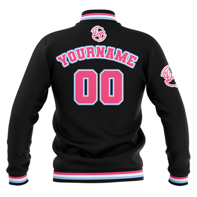 Custom Black Pink Light Blue Waterproof Varsity Jackets Personalized Stitched Name Number Logo to Letterman Jackets enthsush