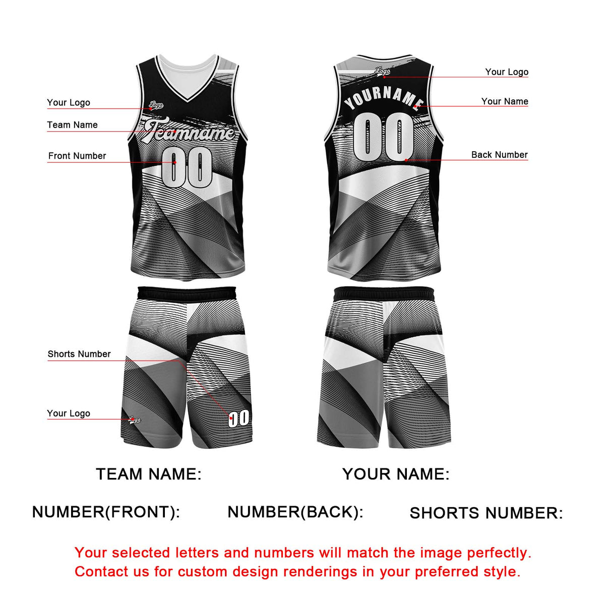 Custom Black Basketball Jersey Uniform Suit Printed Your Logo Name Number enthsush
