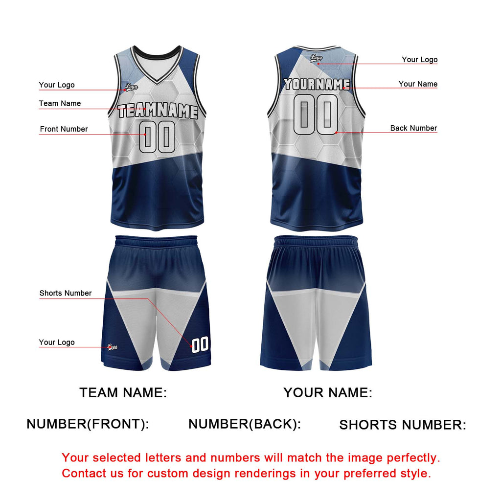 Custom Navy Gray Basketball Jersey Uniform Suit Printed Your Logo Name Number enthsush