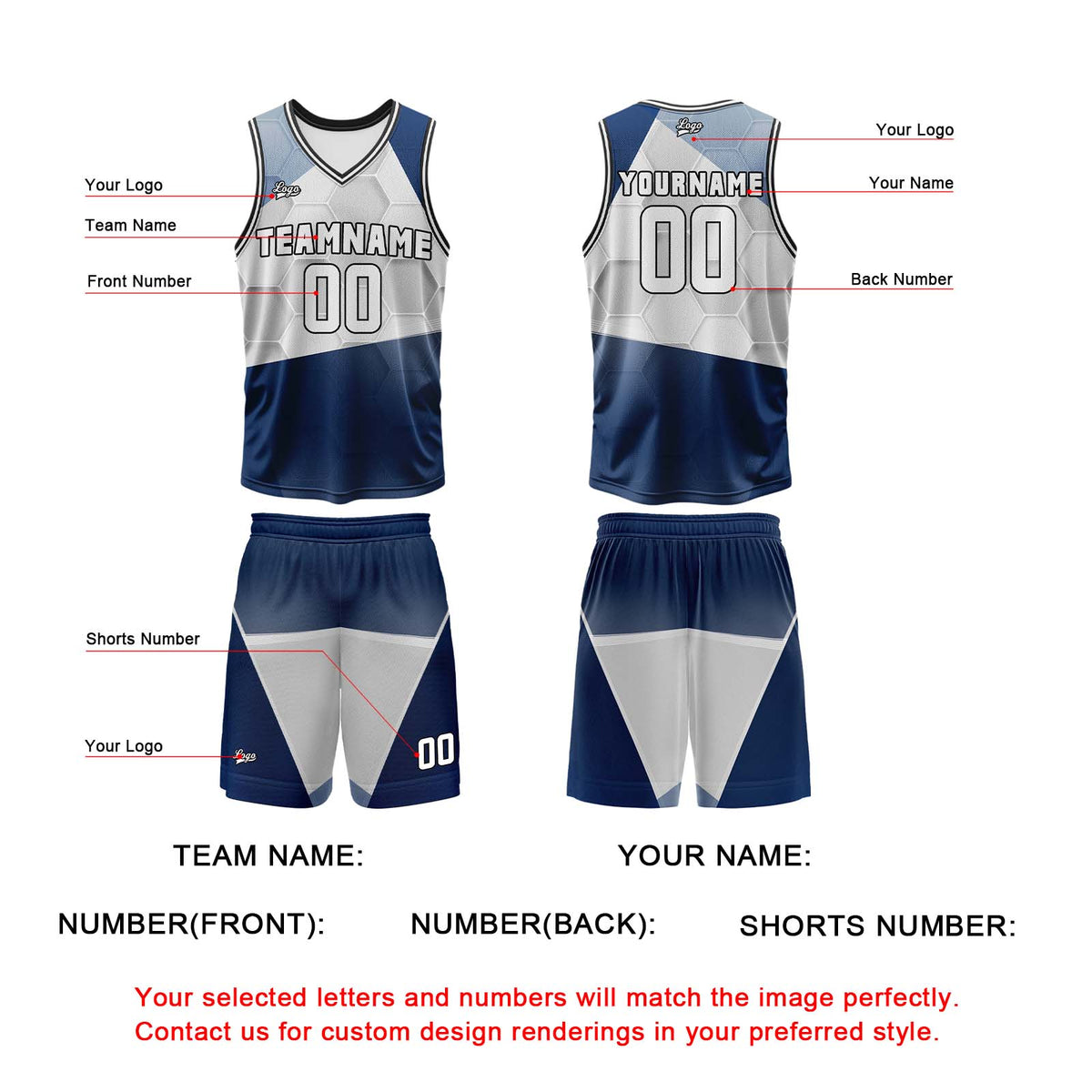 Custom Navy Gray Basketball Jersey Uniform Suit Printed Your Logo Name Number enthsush