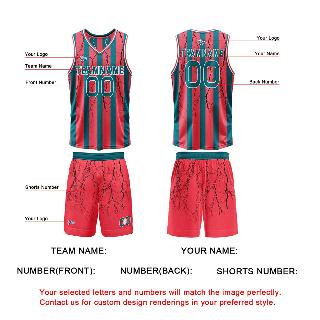 Custom Red Midnight Green Reversible Basketball Suit for Adults and Kids Personalized Jersey enthsush