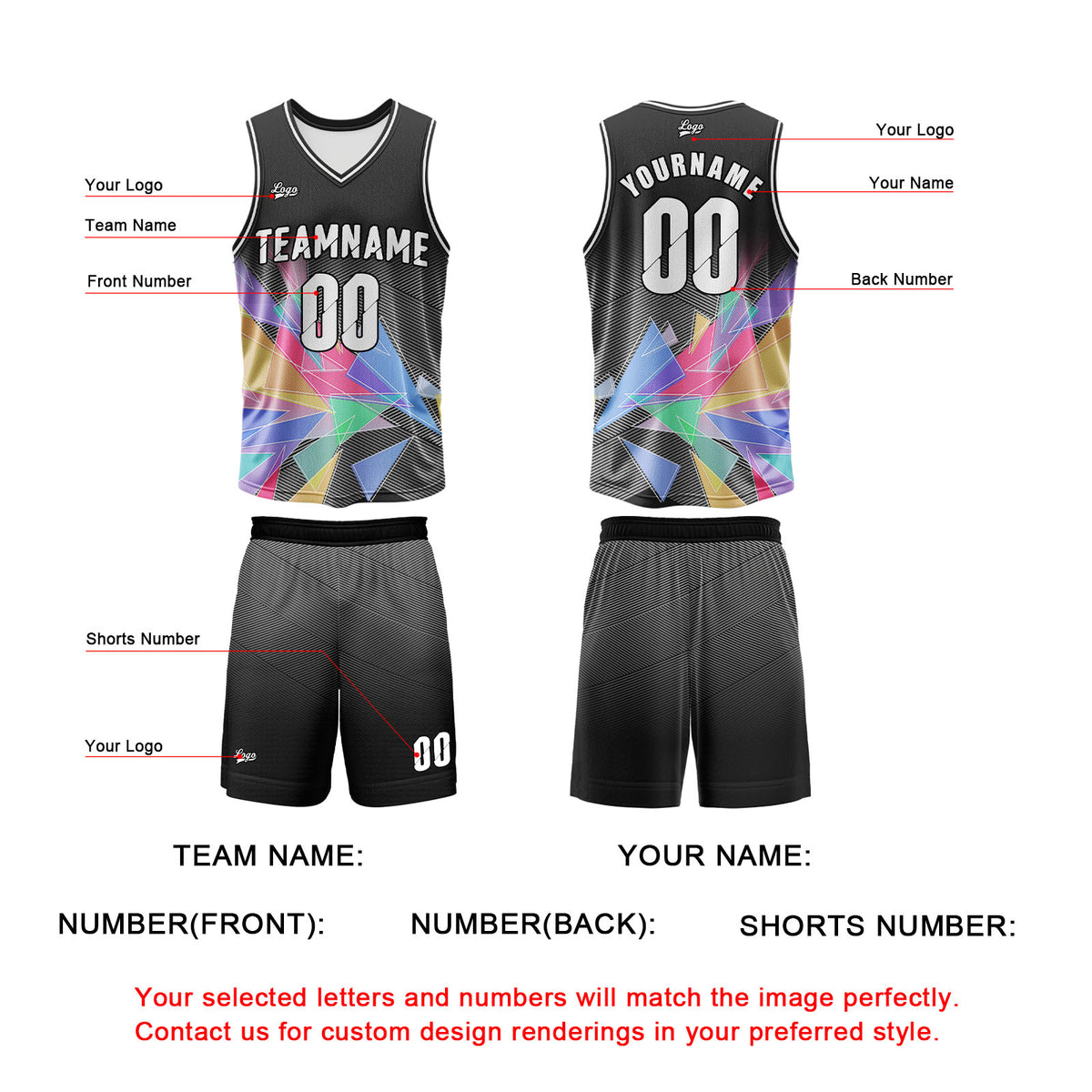 Custom Black Basketball Jersey Uniform Suit Printed Your Logo Name Number enthsush