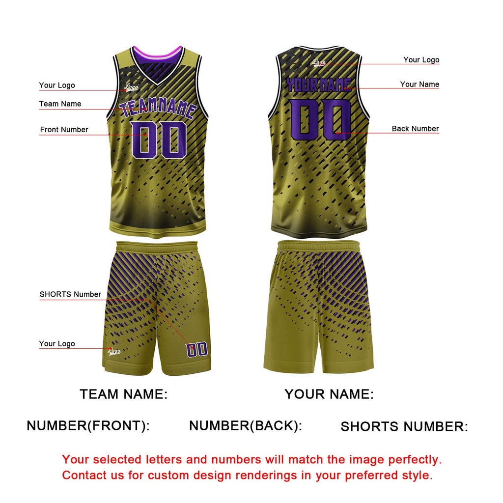 Custom Gold Purple Reversible Basketball Suit for Adults and Kids Personalized Jersey enthsush