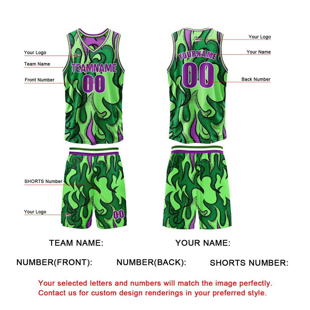 Custom Green Purple Reversible Basketball Suit for Adults and Kids Personalized Jersey enthsush