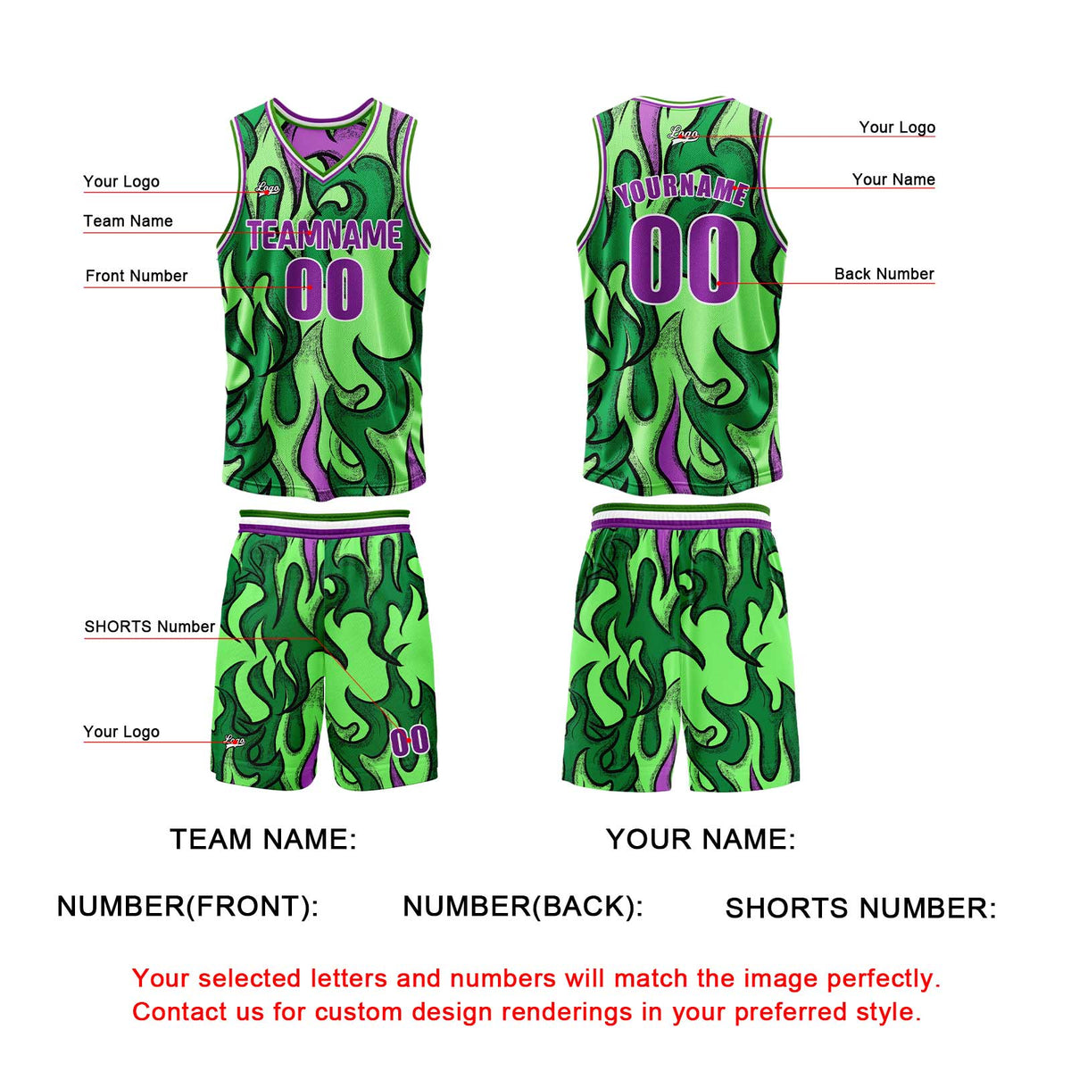 Custom Green Purple Reversible Basketball Suit for Adults and Kids Personalized Jersey enthsush