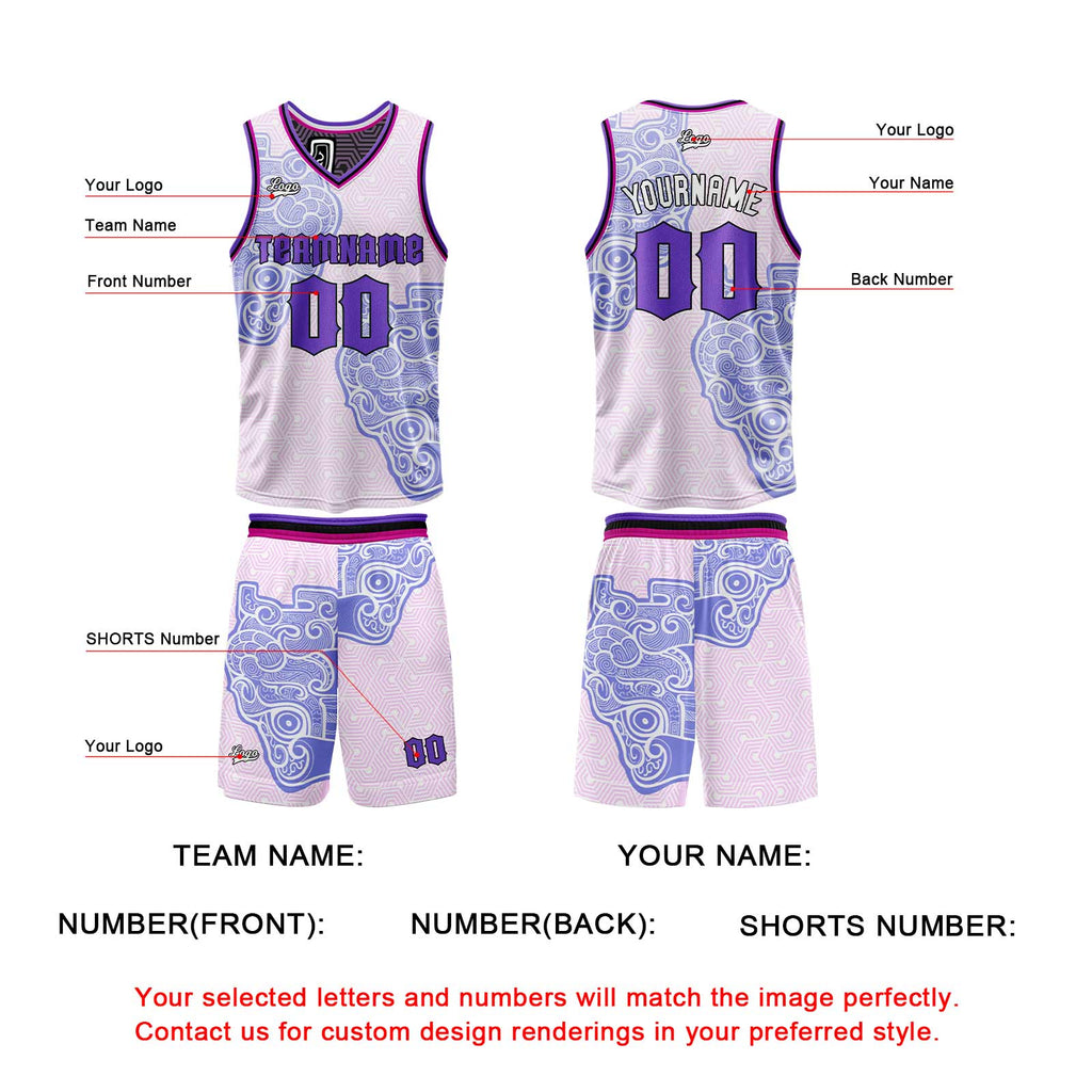 Custom Purple Reversible Basketball Suit for Adults and Kids Personalized Jersey enthsush
