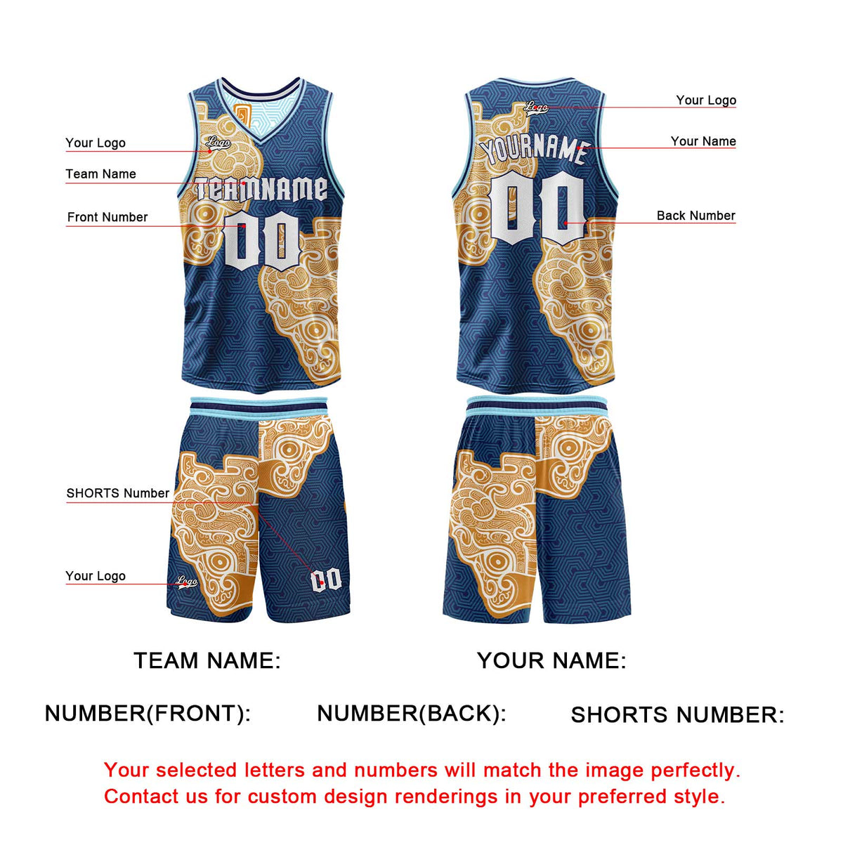 Custom Navy Light Blue Reversible Basketball Suit for Adults and Kids Personalized Jersey enthsush