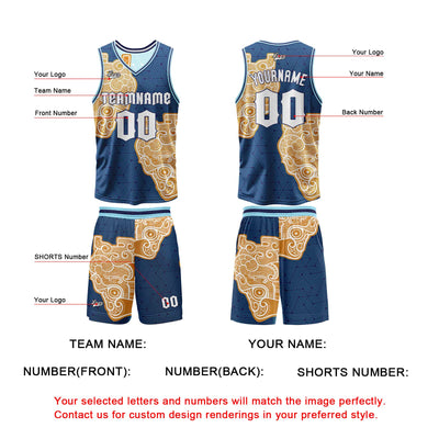 Custom Navy Light Blue Reversible Basketball Suit for Adults and Kids Personalized Jersey enthsush