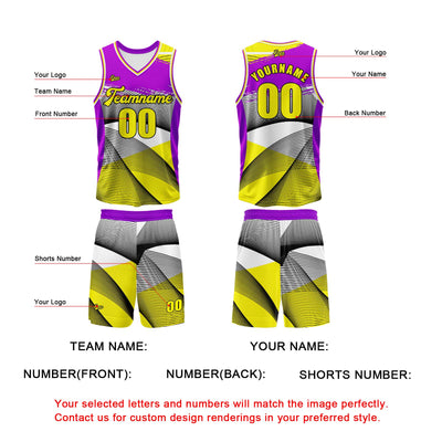Custom Purple Yellow Basketball Jersey Uniform Suit Printed Your Logo Name Number enthsush