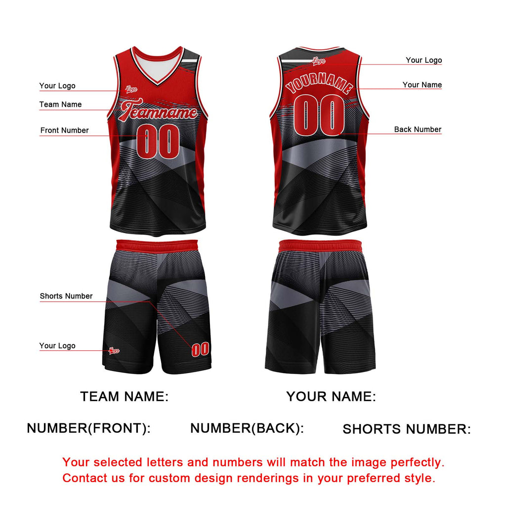 Custom Black Red Basketball Jersey Uniform Suit Printed Your Logo Name Number enthsush