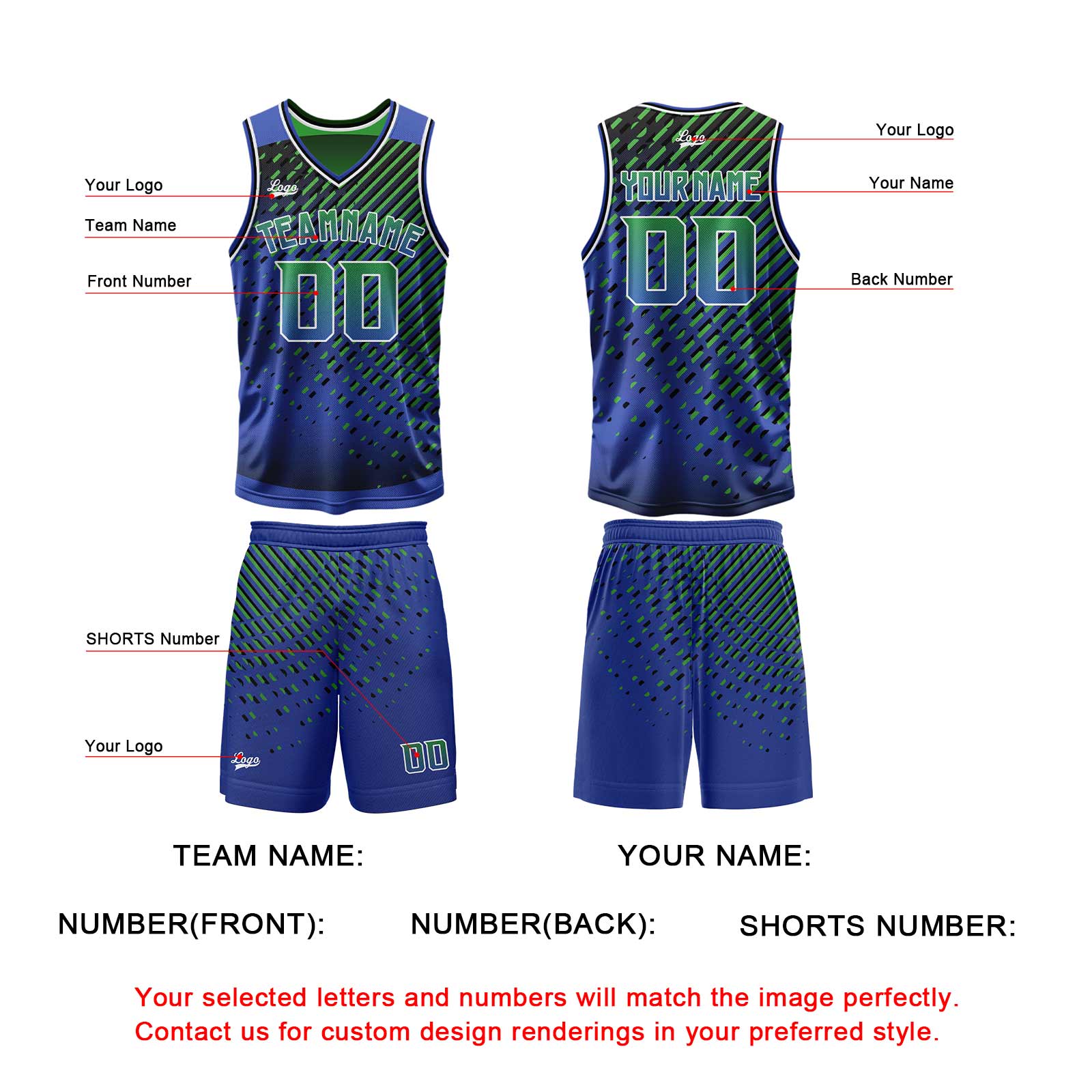 Custom Blue Green Reversible Basketball Suit for Adults and Kids Personalized Jersey enthsush