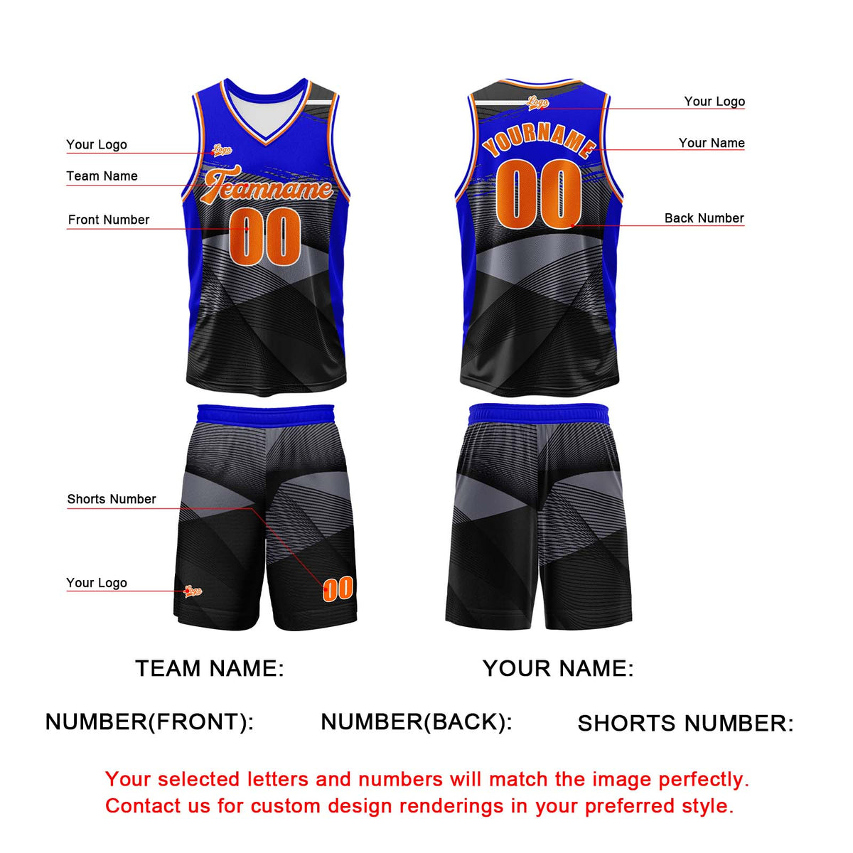 Custom Black Blue Basketball Jersey Uniform Suit Printed Your Logo Name Number enthsush