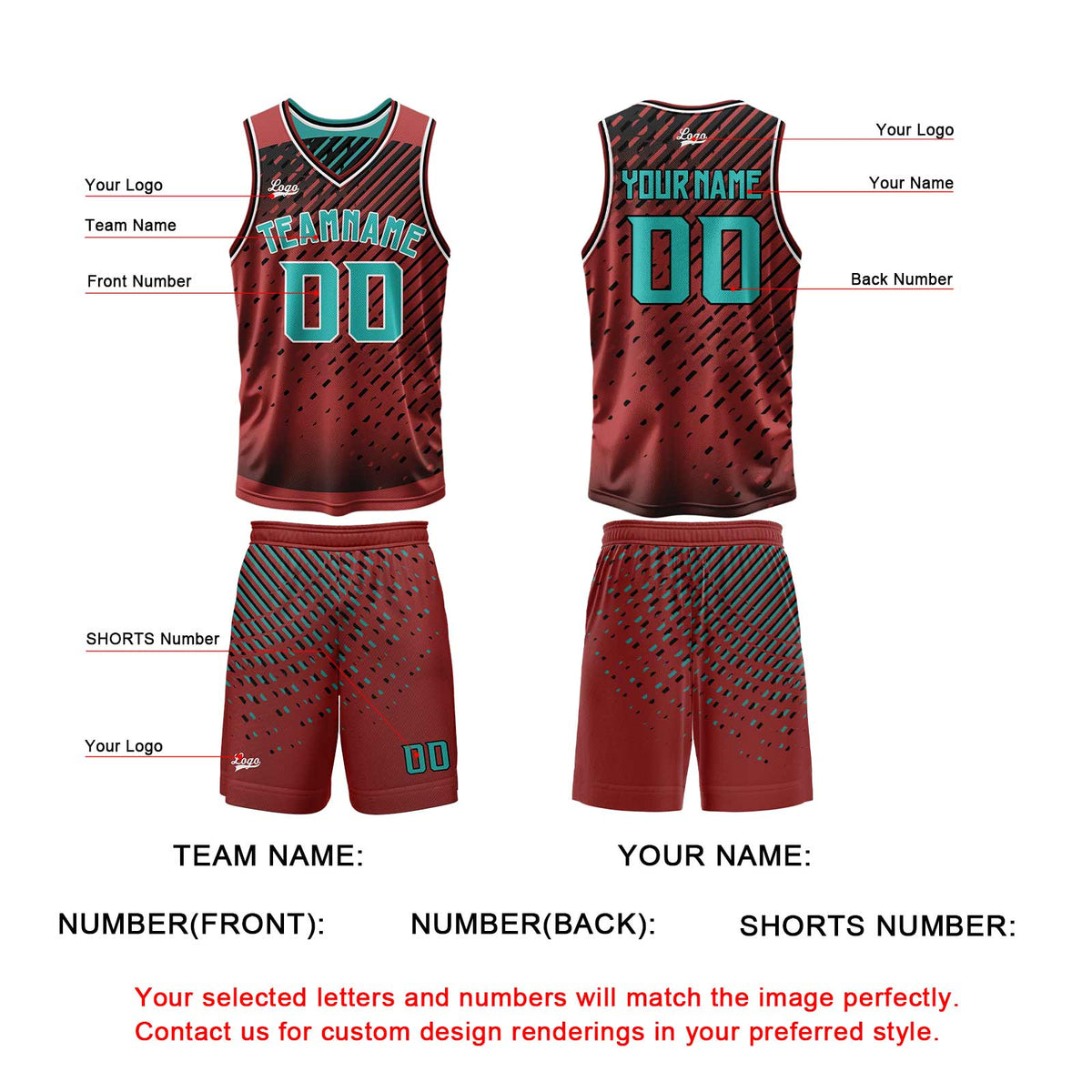 Custom Cyan Red Reversible Basketball Suit for Adults and Kids Personalized Jersey enthsush