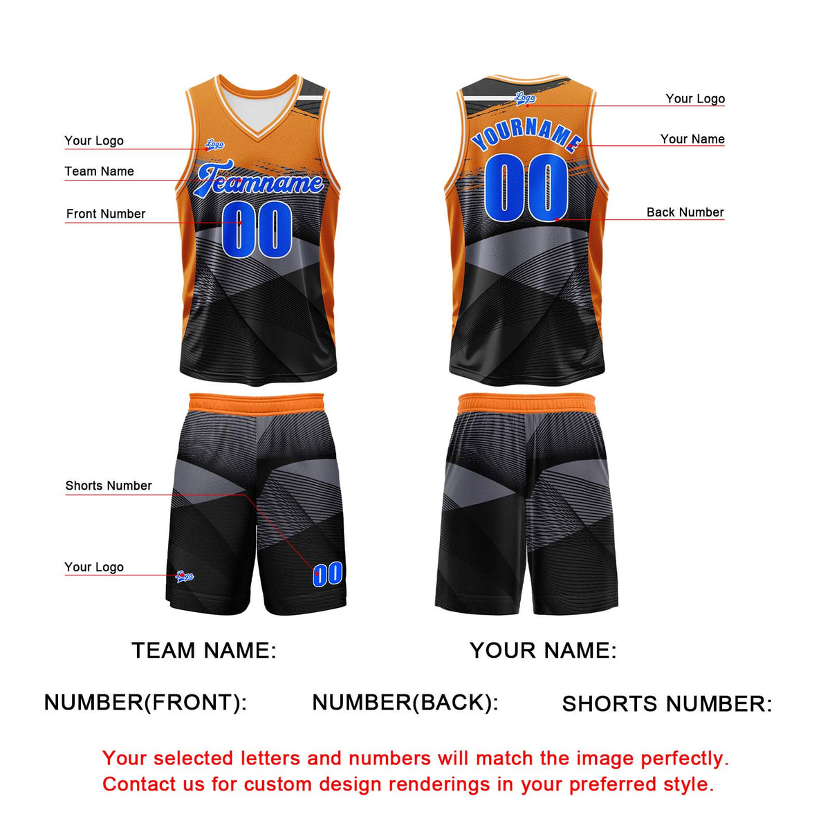 Custom Black Orange Basketball Jersey Uniform Suit Printed Your Logo Name Number enthsush