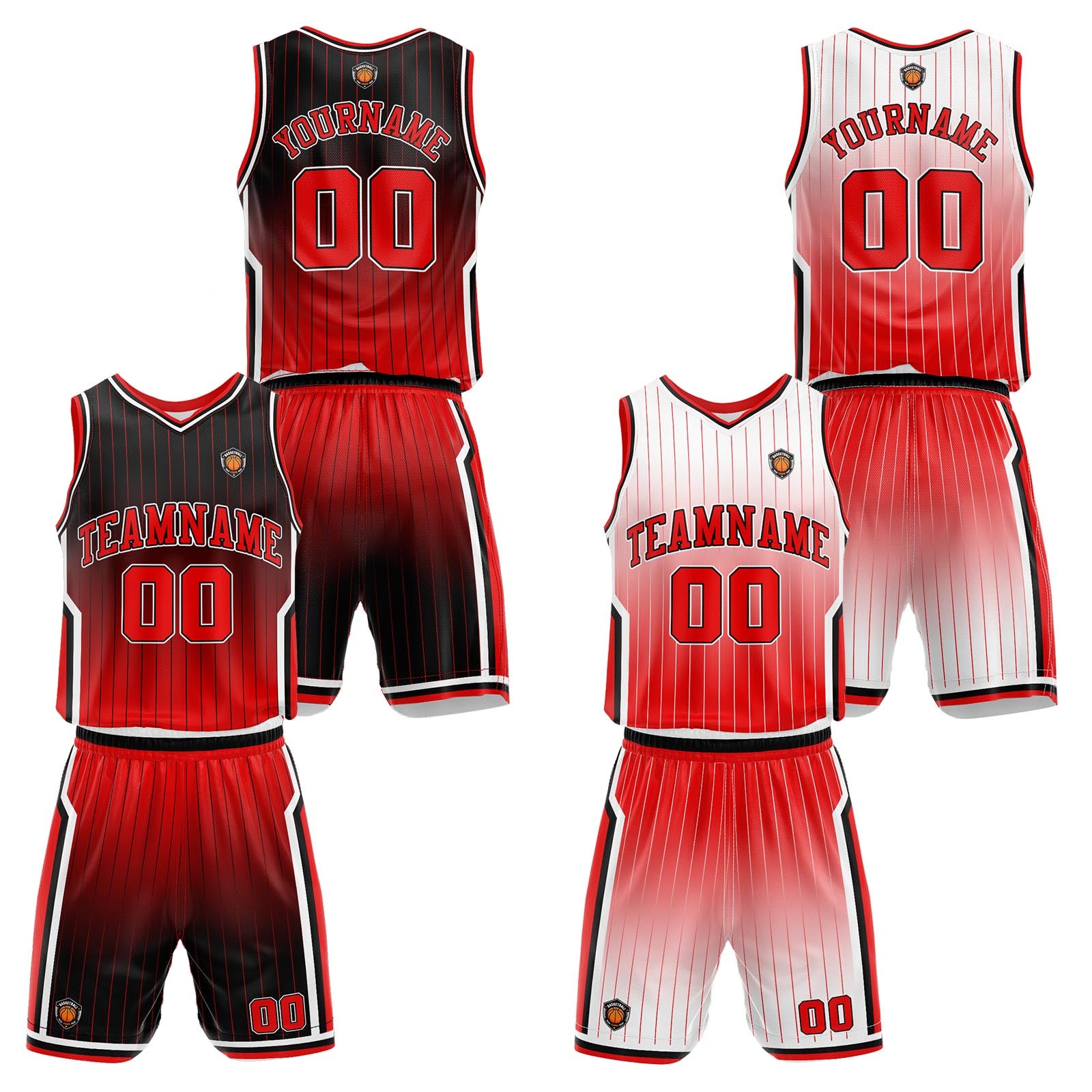 Custom Gradient Red Reversible Basketball Suit for Adults and Kids Personalized Jersey enthsush