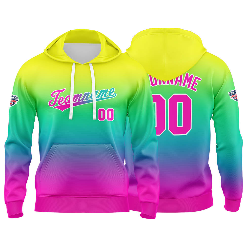 Custom Gradient Hoodie For Man Woman Girl Boy Print Your Logo Name Number Yellow Green enthsush