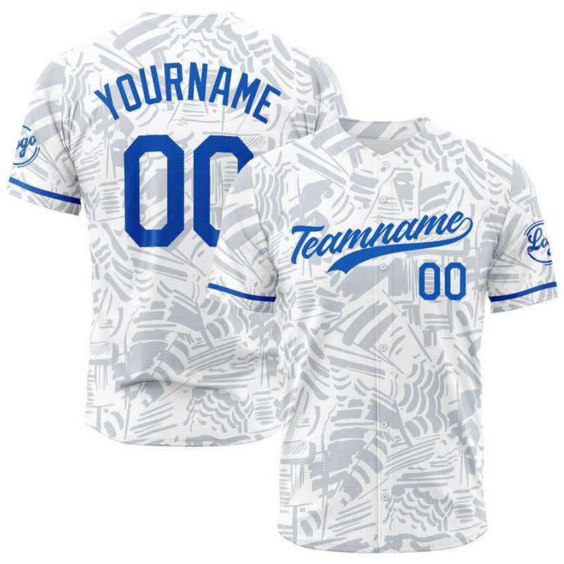 Custom Full Print Design Authentic Baseball Jersey white-blue