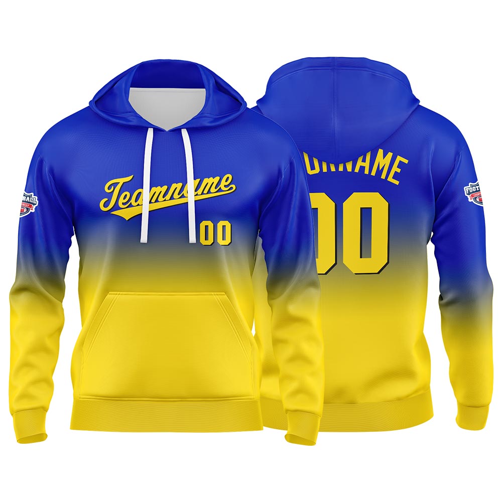 Custom Gradient Hoodie For Man Woman Girl Boy Print Your Logo Name Number Royal Yellow enthsush