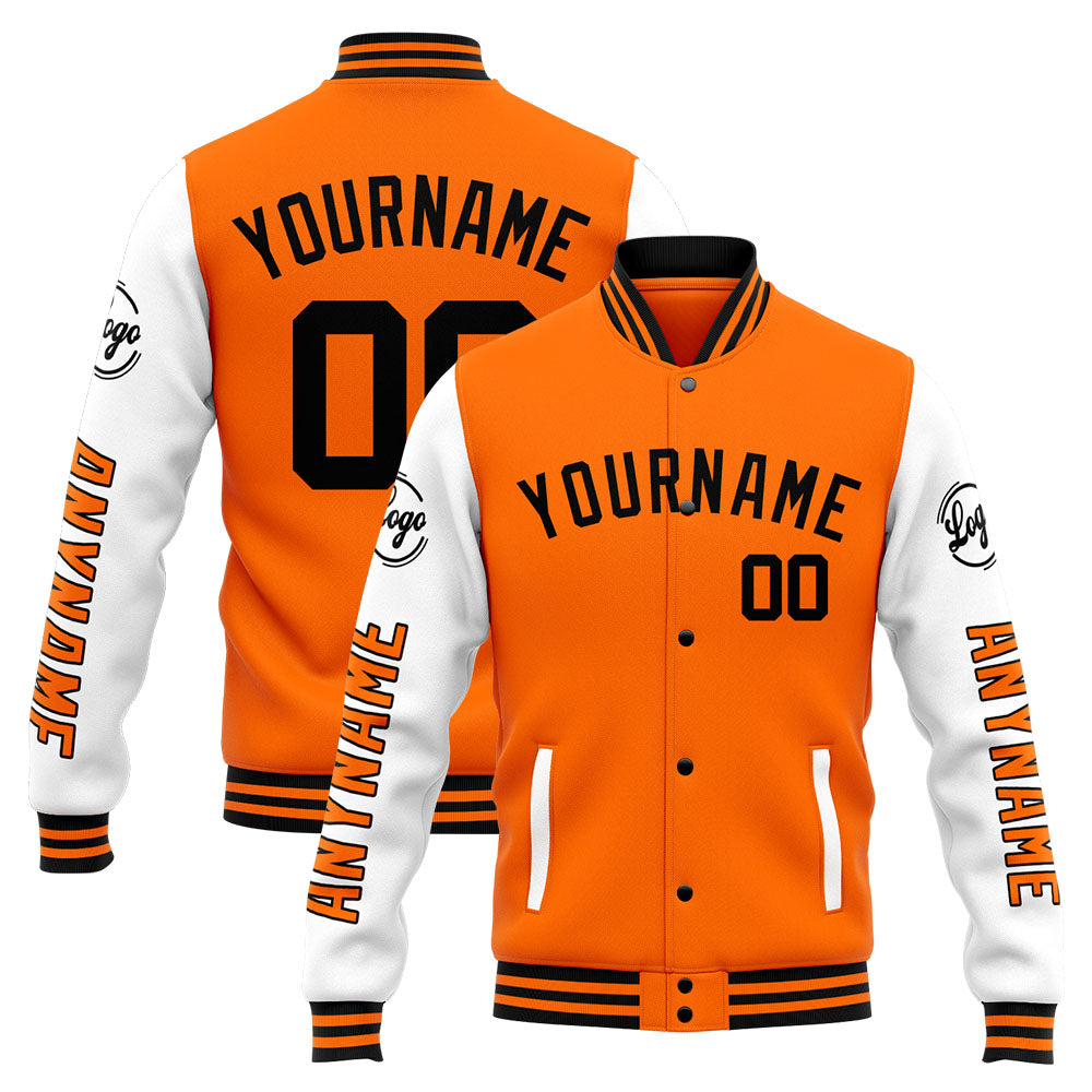 Custom Varsity Jacket Letterman jacket for Men, Women and Youth Orange White enthsush