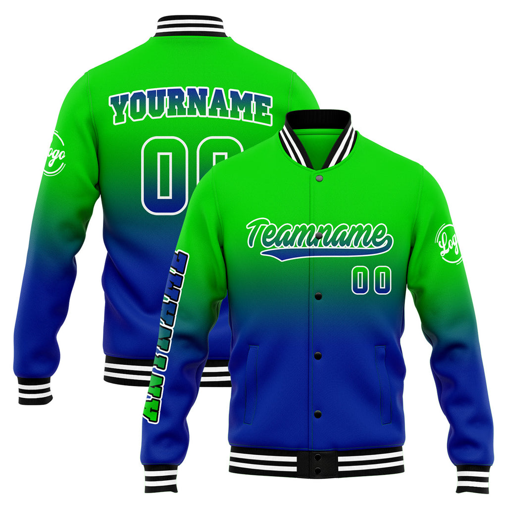 Custom Gradient Varsity Jacket Letterman jacket for Men, Women and Youth Green&Blue enthsush