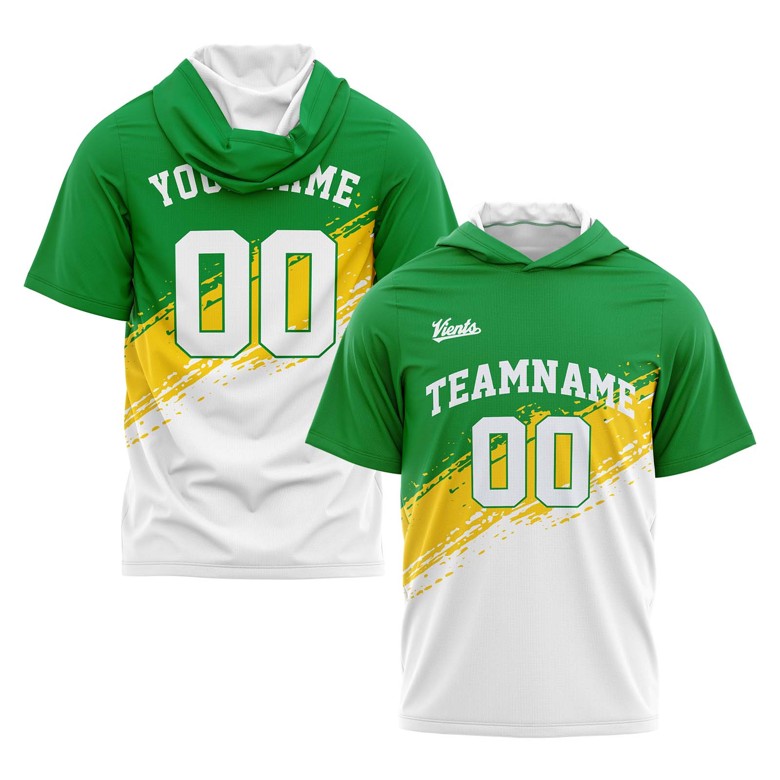 Custom Green Yellow Black Short Sleeve Hoodies for Men Women Shirts with Hoods Printed Name Logo enthsush