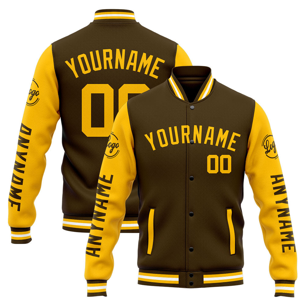Custom Varsity Jacket Letterman jacket for Men, Women and Youth Brown Yellow enthsush