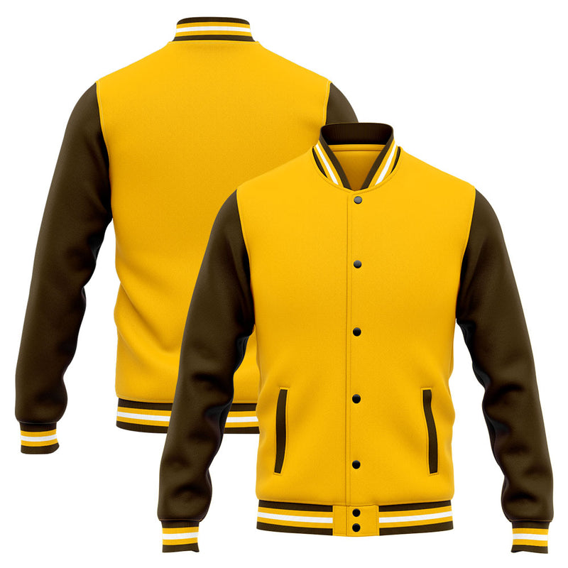 Custom Varsity Jacket Letterman jacket for Men, Women and Youth Brown Yellow