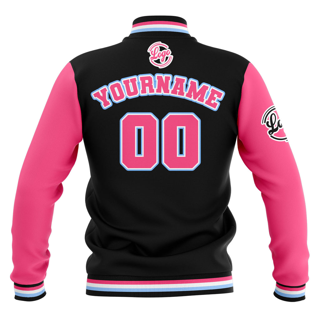 Custom Black Pink Light Blue Waterproof Varsity Jackets Personalized Stitched Name Number Logo to Letterman Jackets enthsush