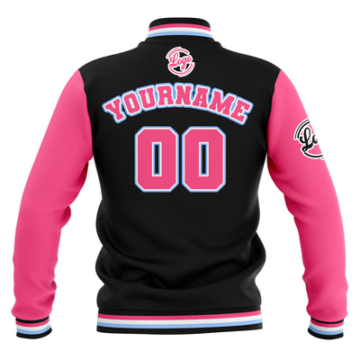 Custom Black Pink Light Blue Waterproof Varsity Jackets Personalized Stitched Name Number Logo to Letterman Jackets enthsush