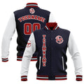 Custom Navy White Red Waterproof Varsity Jackets Personalized Stitched Name Number Logo to Letterman Jackets enthsush