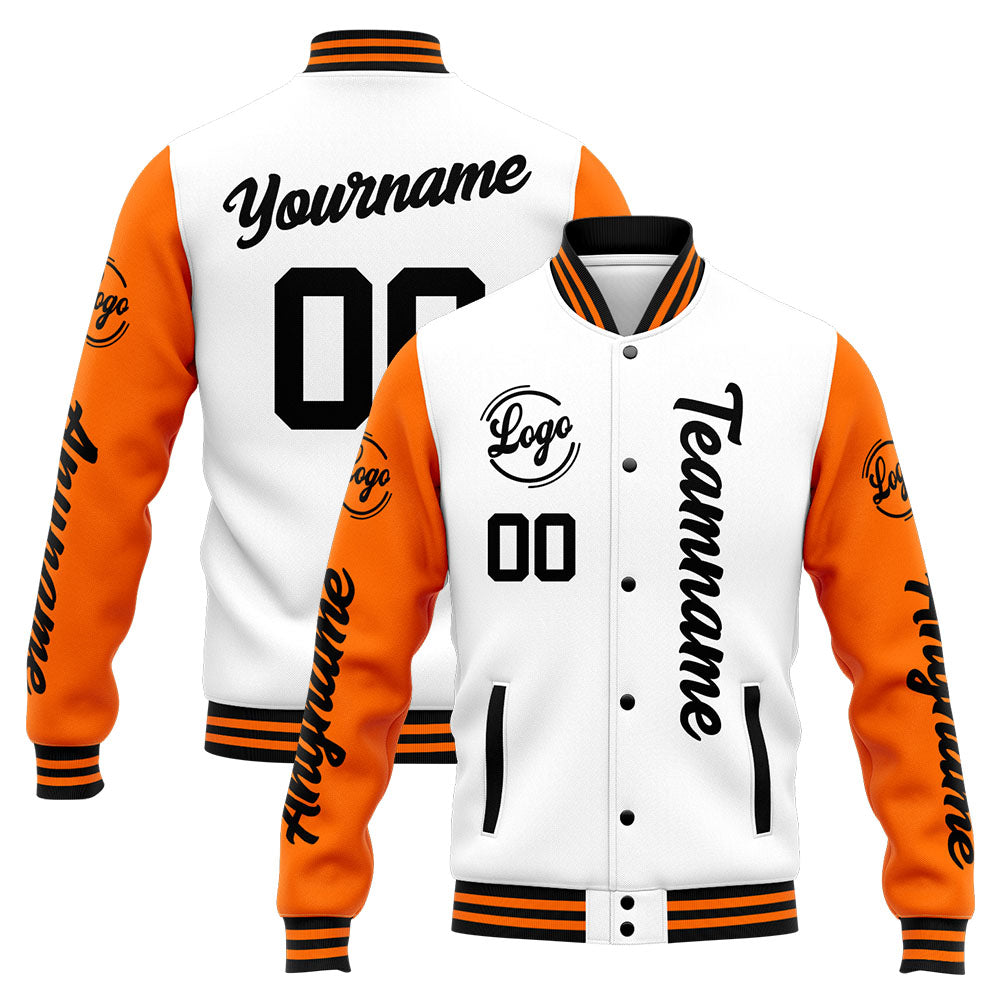 Custom Varsity Jacket Letterman jacket for Men, Women and Youth Orange White enthsush