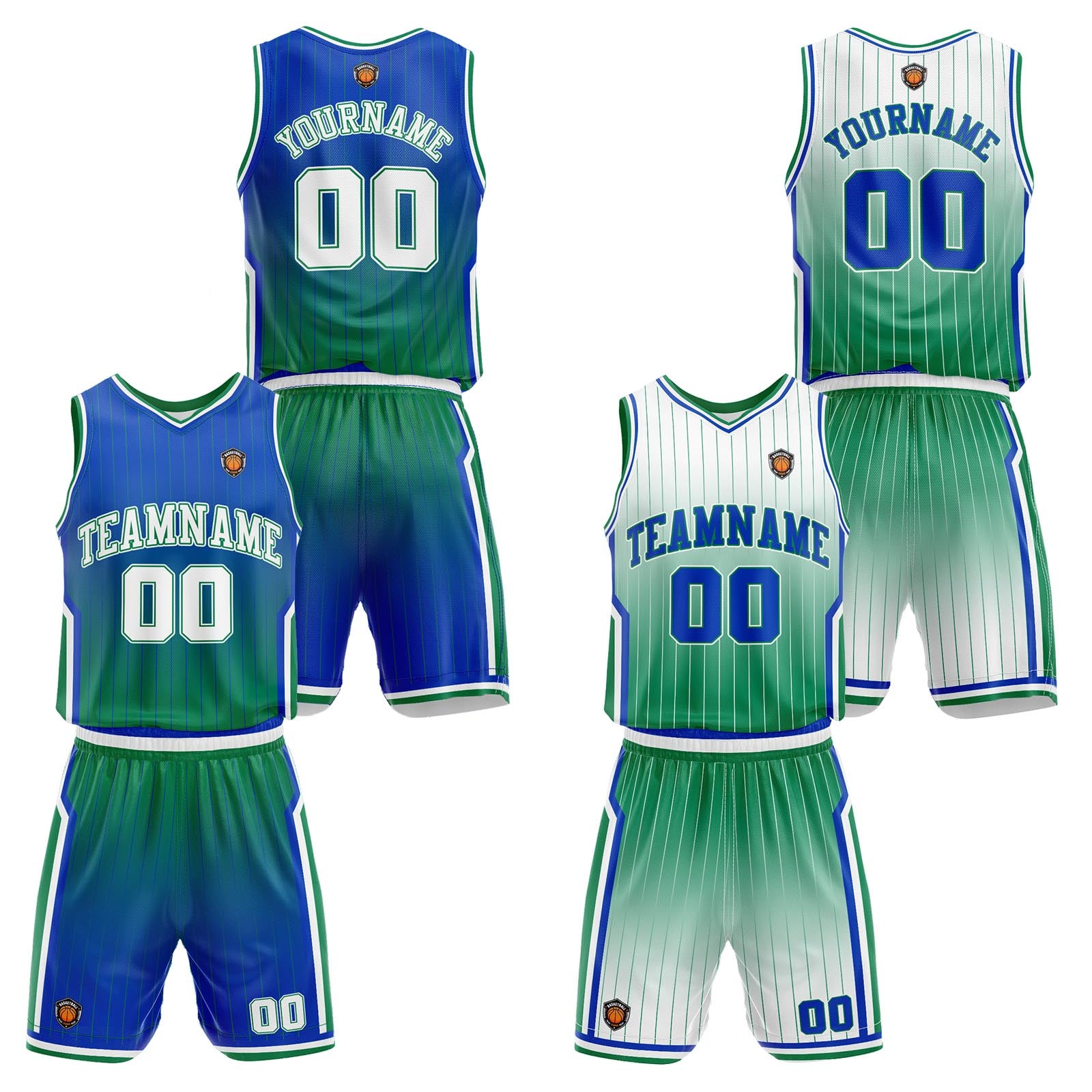 Custom Gradient Green Reversible Basketball Suit for Adults and Kids Personalized Jersey enthsush
