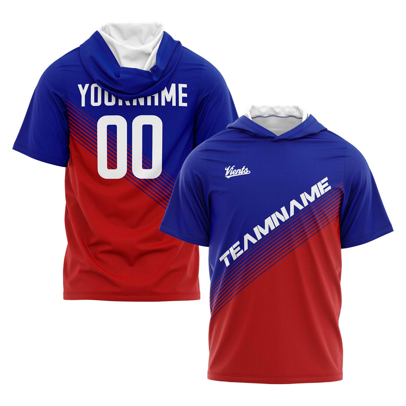 Custom Royal Red Short Sleeve Hoodies for Men Women Shirts with Hoods Printed Name Logo enthsush