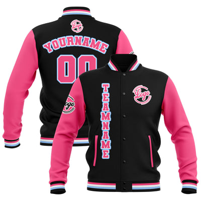 Custom Black Pink Light Blue Waterproof Varsity Jackets Personalized Stitched Name Number Logo to Letterman Jackets enthsush