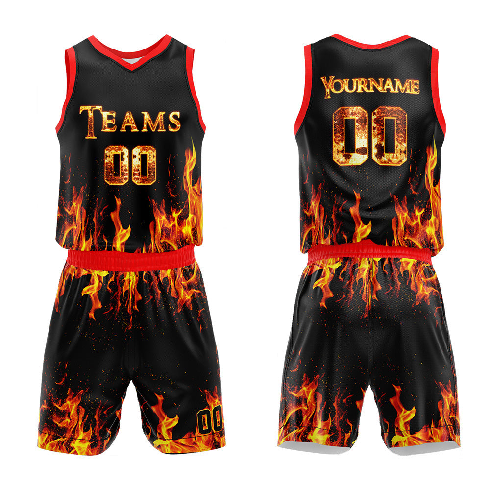 Custom Basketball Jersey Uniform Suit Printed Your Logo Name Number Flame enthsush