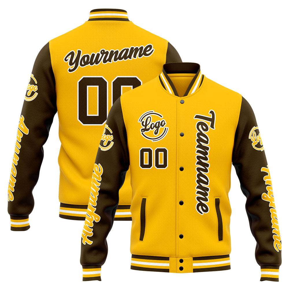 Custom Varsity Jacket Letterman jacket for Men, Women and Youth Brown Yellow enthsush