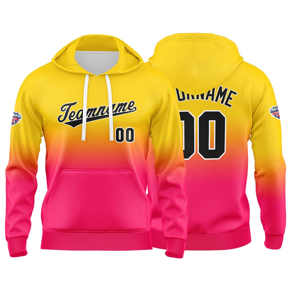 Custom Gradient Hoodie For Man Woman Girl Boy Print Your Logo Name Number Yellow Hot Pink enthsush
