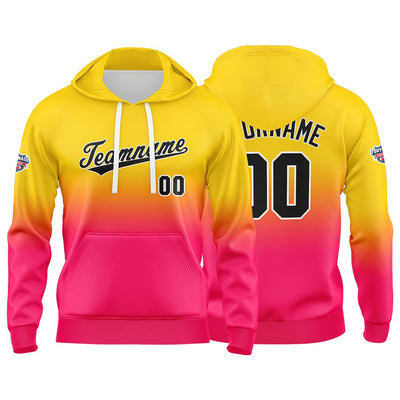 Custom Gradient Hoodie For Man Woman Girl Boy Print Your Logo Name Number Yellow Hot Pink enthsush