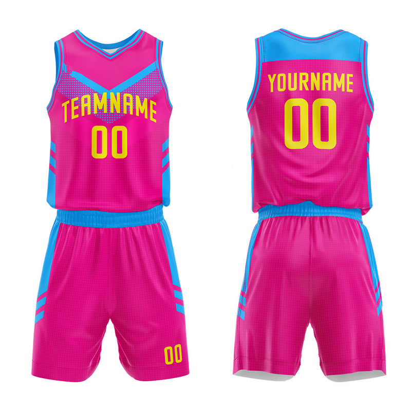 Custom Basketball Jersey Uniform Suit Printed Your Logo Name Number Hot Pink-Blue enthsush