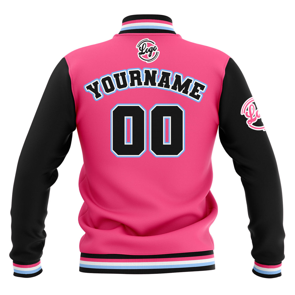 Custom Black Pink Light Blue Waterproof Varsity Jackets Personalized Stitched Name Number Logo to Letterman Jackets enthsush