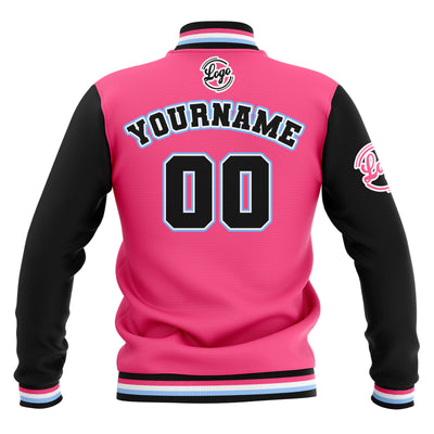 Custom Black Pink Light Blue Waterproof Varsity Jackets Personalized Stitched Name Number Logo to Letterman Jackets enthsush
