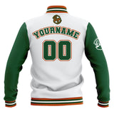 Custom White Green Orange Waterproof Varsity Jackets Personalized Stitched Name Number Logo to Letterman Jackets