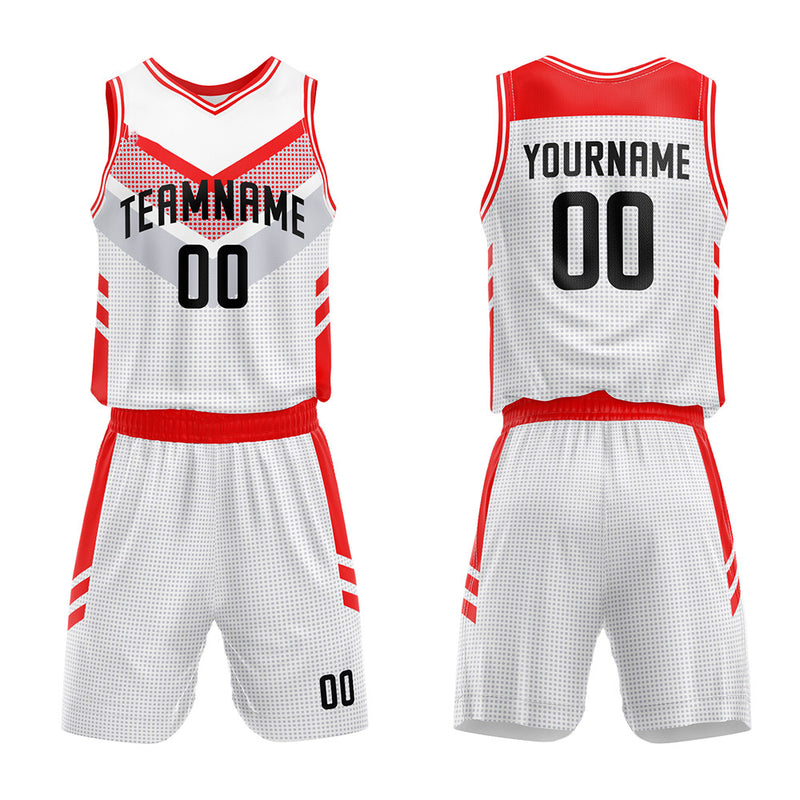 Custom Basketball Jersey Uniform Suit Printed Your Logo Name Number White-Red enthsush