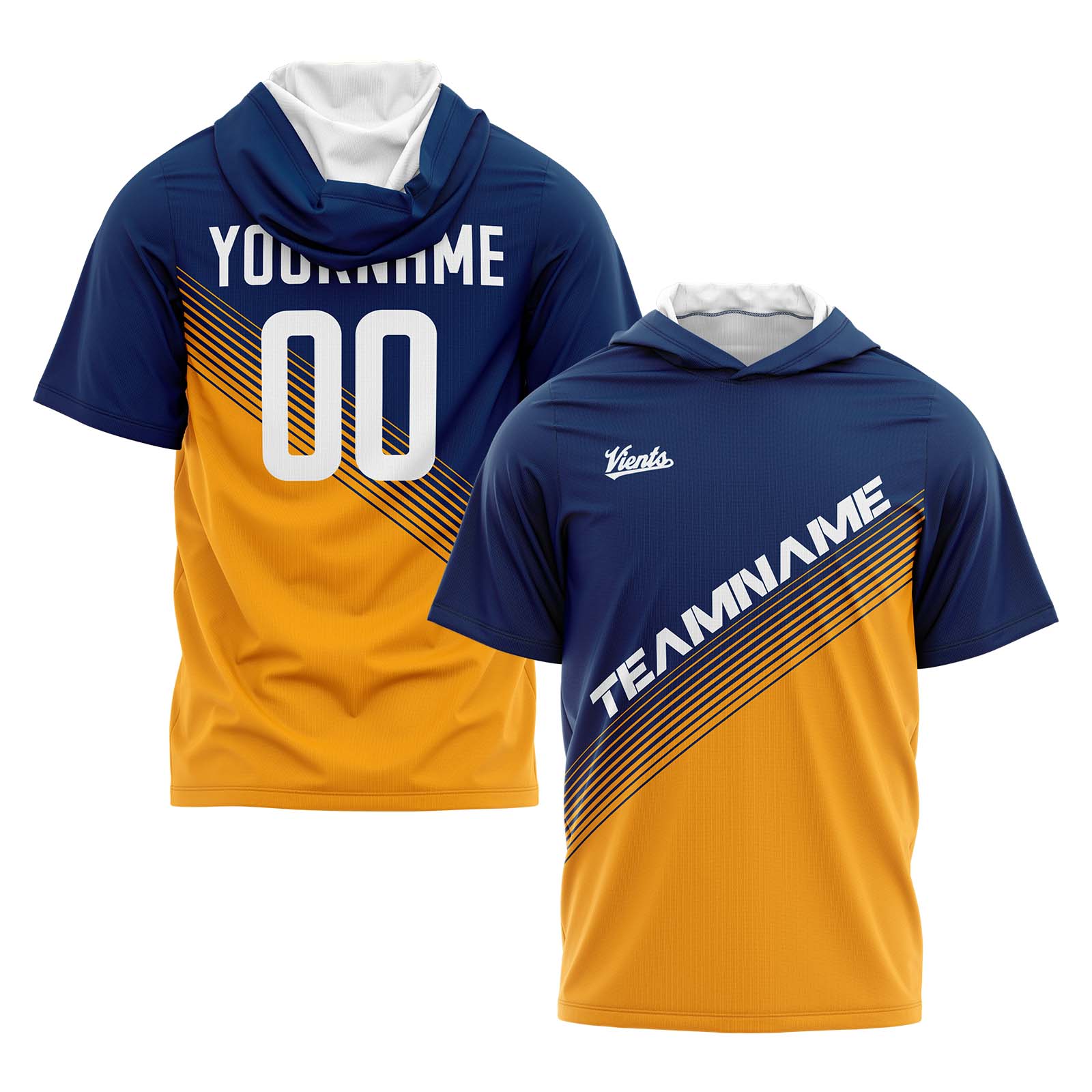 Custom Navy Orange Short Sleeve Hoodies for Men Women Shirts with Hoods Printed Name Logo enthsush