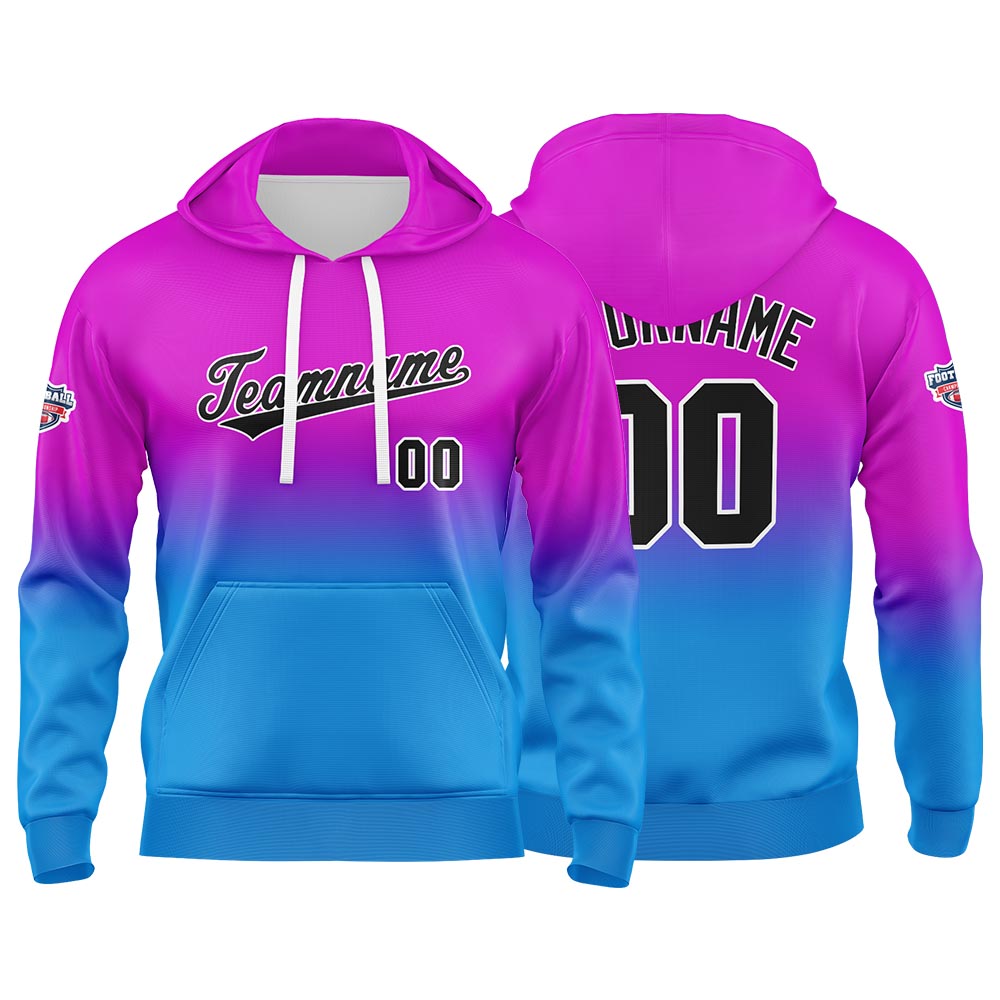Custom Gradient Hoodie For Man Woman Girl Boy Print Your Logo Name Number Pink Purple Blue enthsush