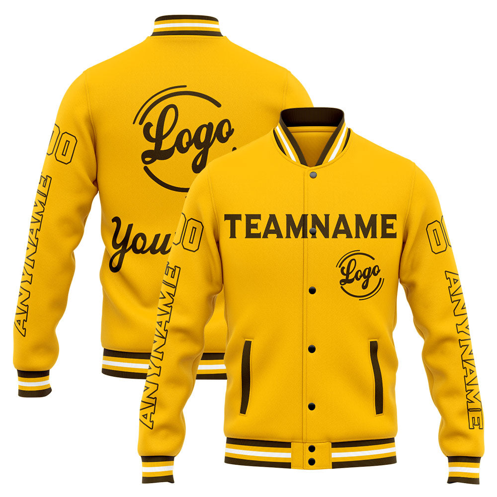 Custom Varsity Jacket Letterman jacket for Men, Women and Youth Brown Yellow enthsush