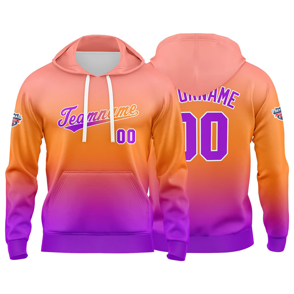 Custom Gradient Hoodie For Man Woman Girl Boy Print Your Logo Name Number Orange  purple enthsush
