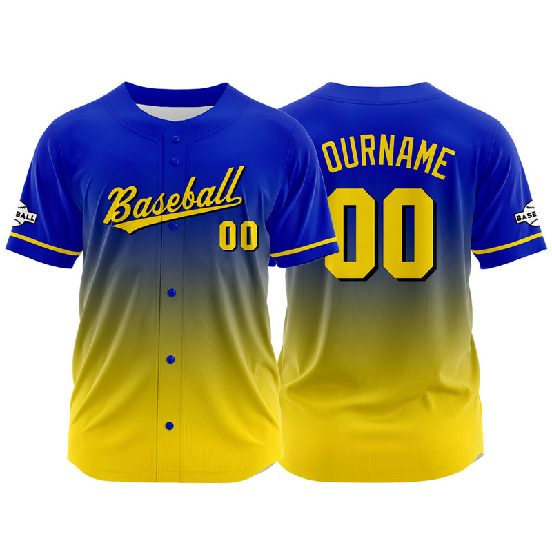 Custom Full Print Design Authentic Baseball Jersey yellow-blue
