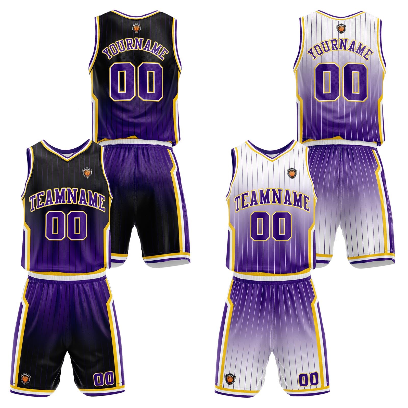Custom Gradient Purple Reversible Basketball Suit for Adults and Kids Personalized Jersey enthsush