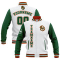 Custom White Green Orange Waterproof Varsity Jackets Personalized Stitched Name Number Logo to Letterman Jackets enthsush